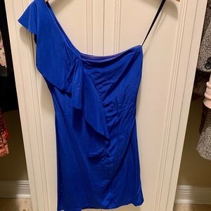 One shoulder cobalt blue dress